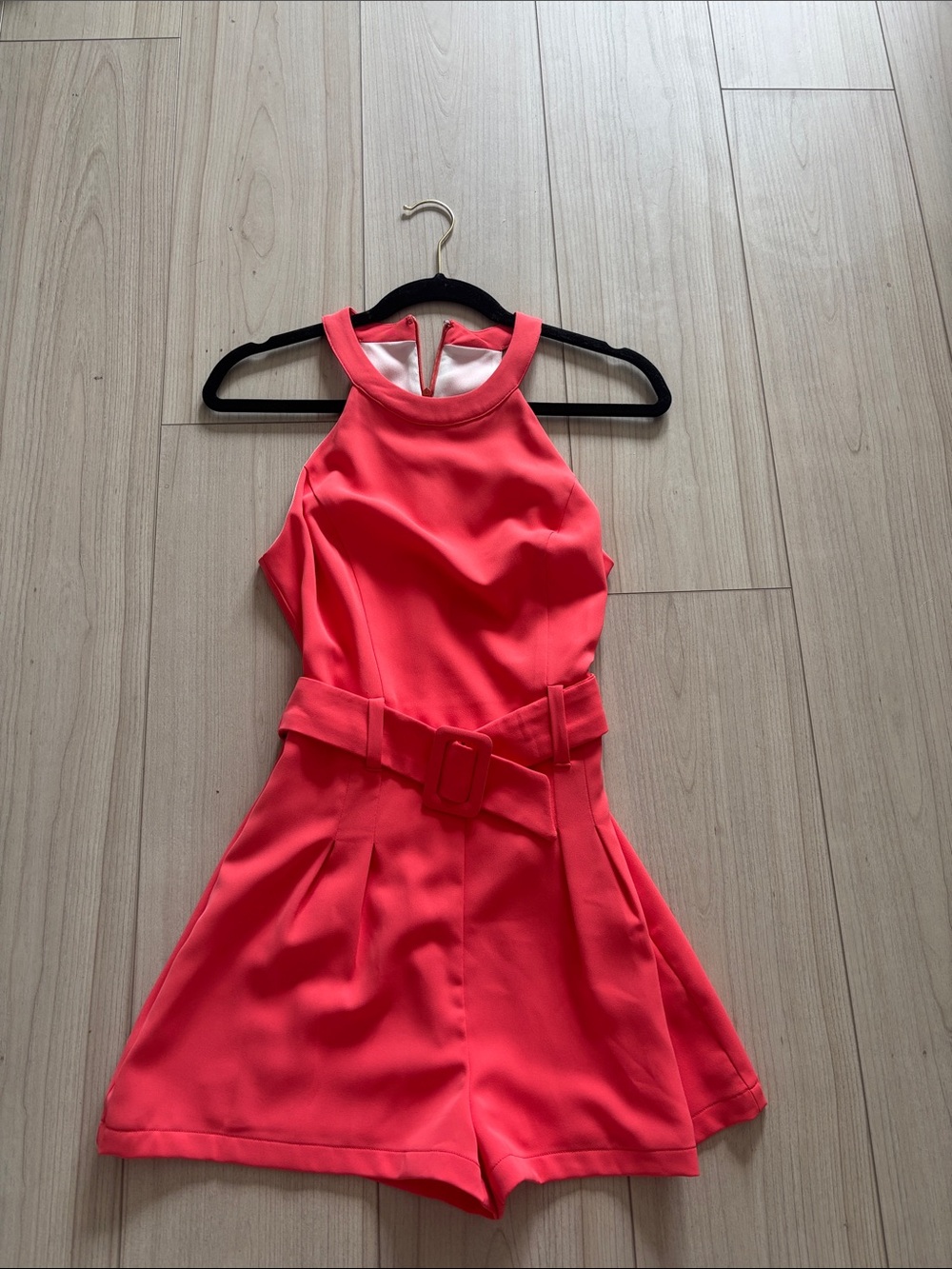 Lavender Brown Coral Halter Belted Mini Romper